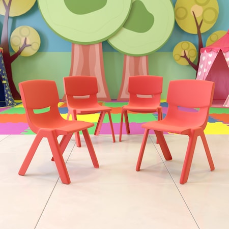 Flash Furniture Red Plastic Stackable School Chair with 13.25'' Seat Height, PK4 4-YU-YCX4-004-RED-GG
